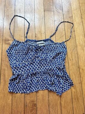 Urban Outfitters Blue Printed Spaghetti Strap Peplum Camisole